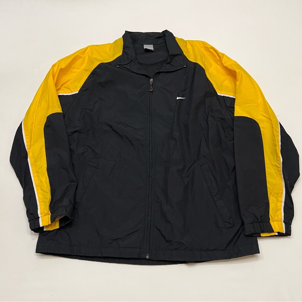 Y2K Nike Grey Tag Full ZIp Windbreaker Black Yellow Bumblebee Colorway Men's XL
